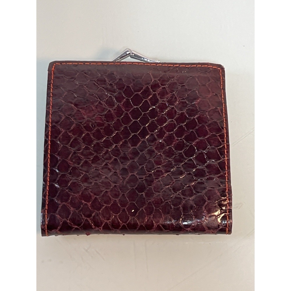 Vintage Leather Coin Purse Kiss Lock Wallet Burgundy Small